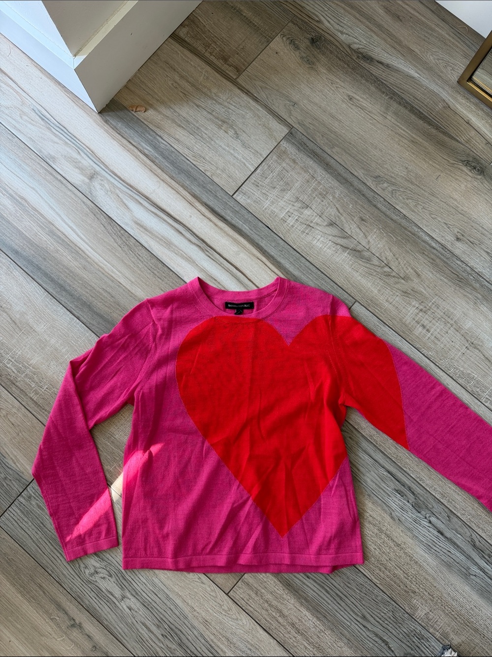 Banana Republic Pink Sweater with Red Heart Graphic